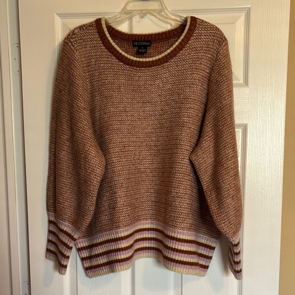 Design 365 Women’s tan knit striped sweater size 3X - Picture 1 of 8